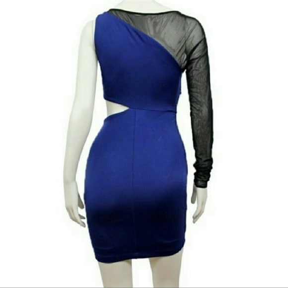 Bebe Addiction Dress Size XS asymmetrical mesh long sleeve - Picture 4 of 5